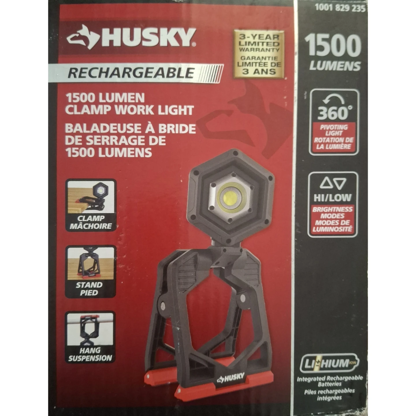 Husky 1500-Lumen Rechargeable LED Clamp Work Light (New in Box) - photo 3