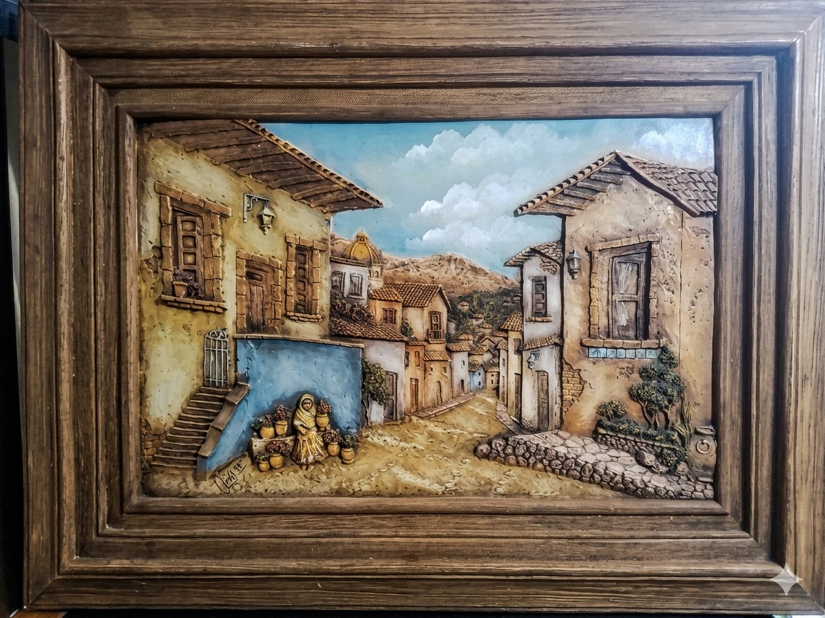 Textured Wall Art - Village Scene