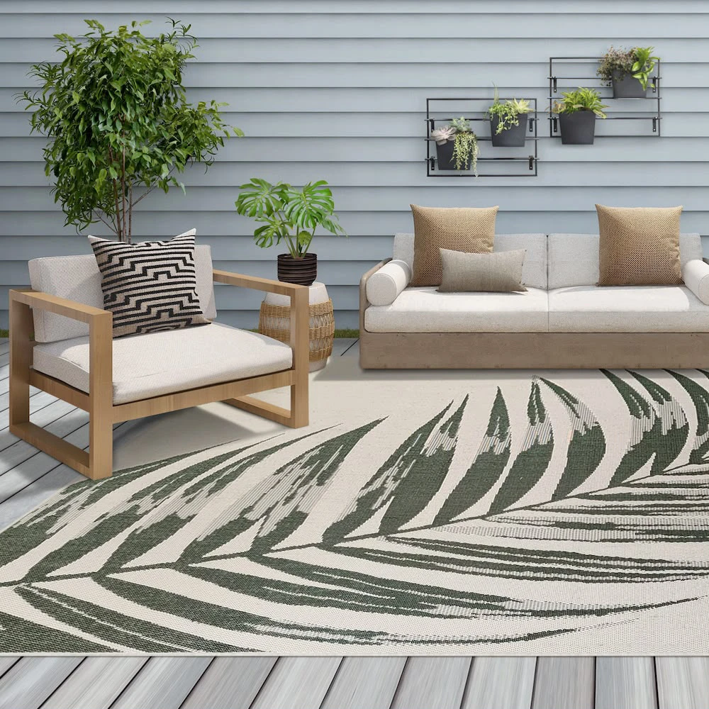 Hampton Bay 8 ft x 11 ft Leaf Palm Green Indoor/Outdoor Area Rug - photo 5