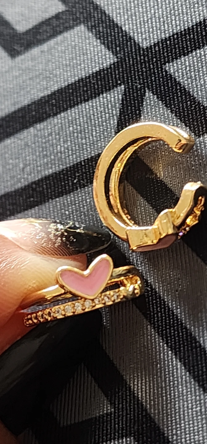 Gold plated pink Heart Ear Cuff Set