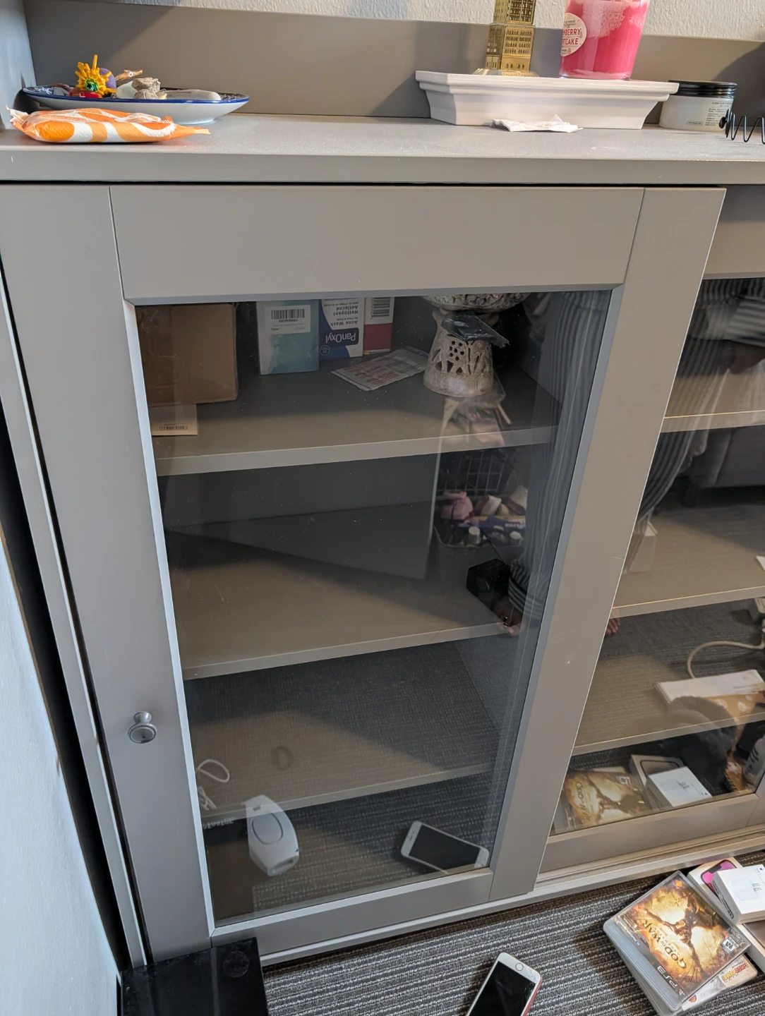 Grey Storage Cabinet with Glass Doors - photo 2