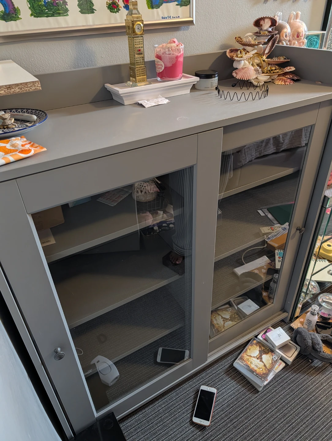 Grey Storage Cabinet with Glass Doors - photo 3