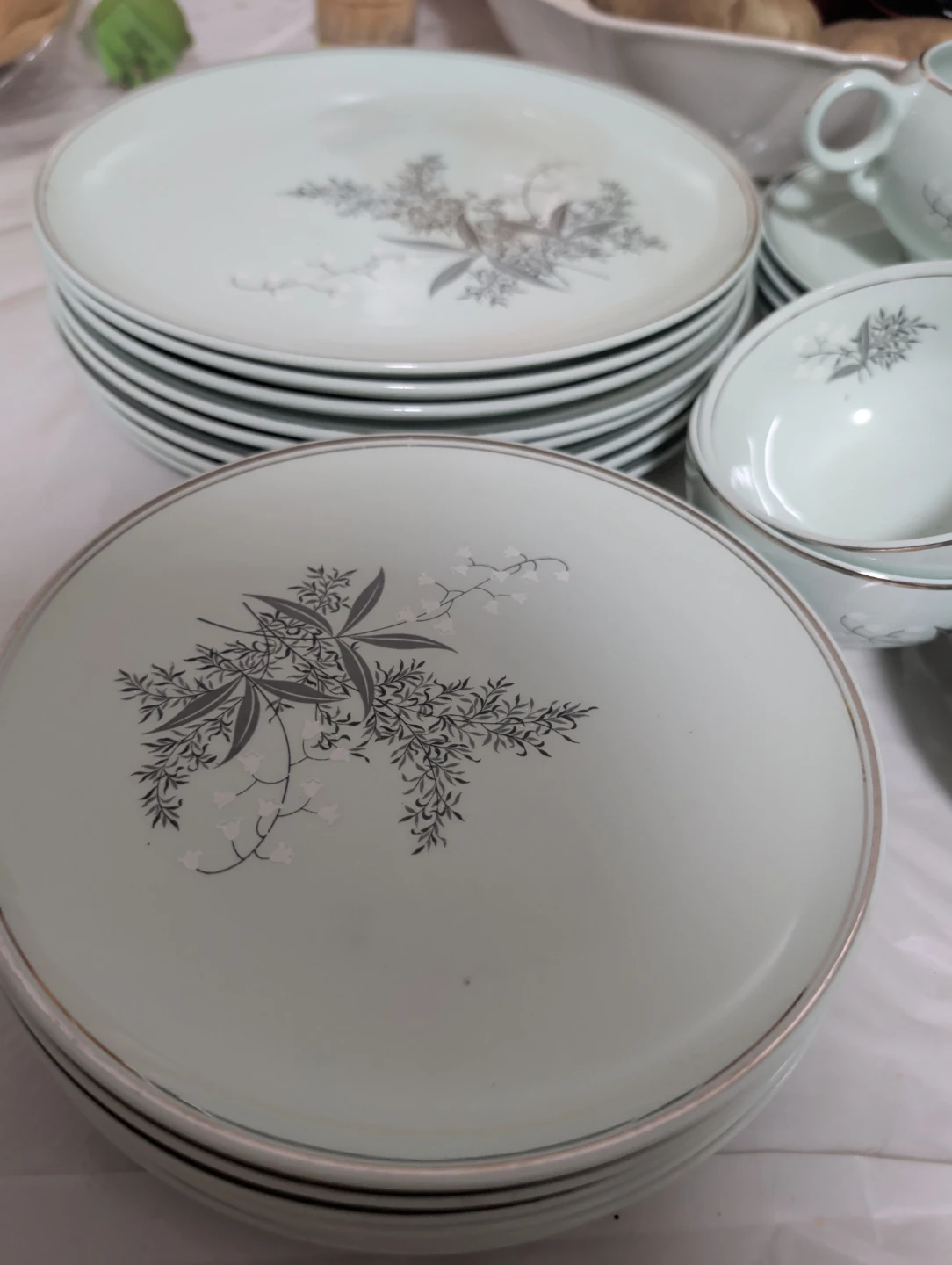 Vintage Dinnerware Set - Light Blue lily of the valley flowers