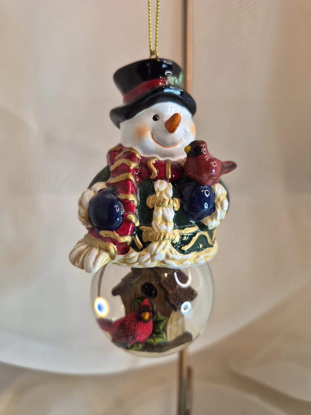 Snowman Snow Globe Hanging Christmas Ornament w/Cardinals - photo 5