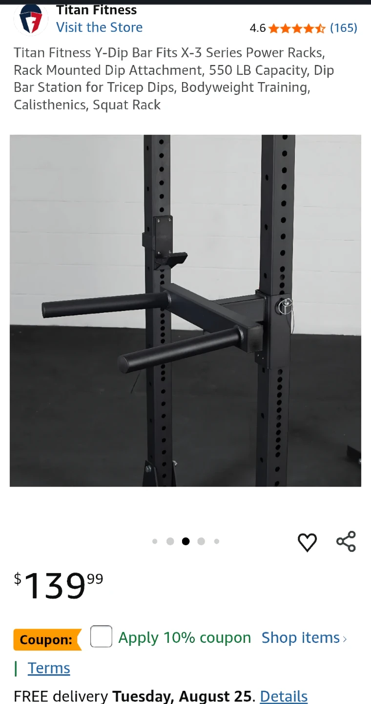Titan Fitness Y-Dip Bar Fits X-3 Series Power Racks - photo 3