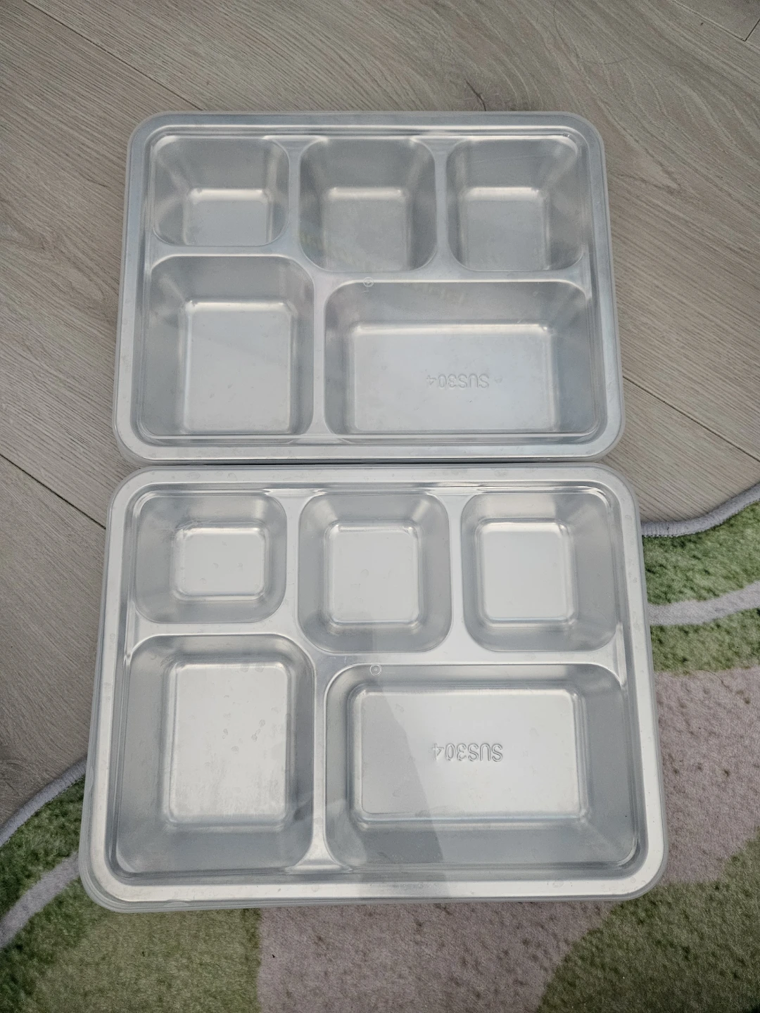 Set of 2 Stainless Steel Compartment Trays