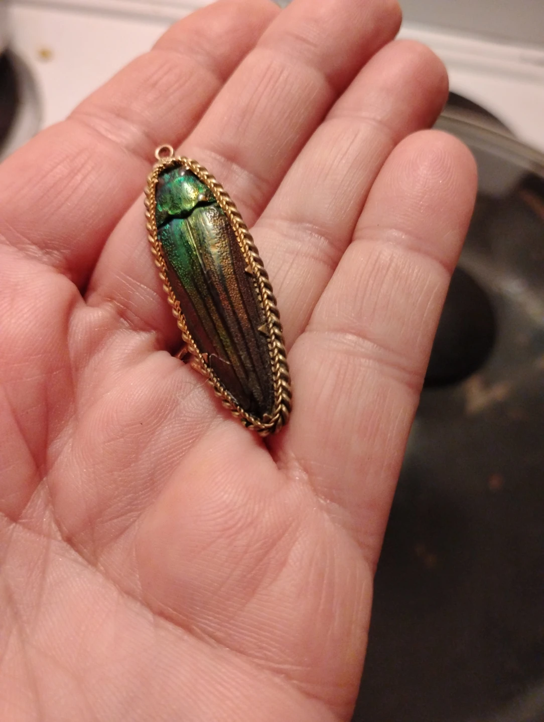 Rare Vintage Iridescent Beetle Scarab Pendant - photo 3
