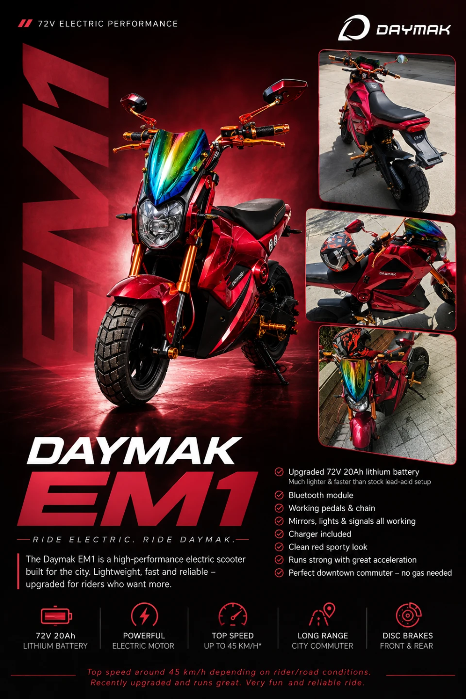 Daymak EM1 72V Lithium Electric Scooter