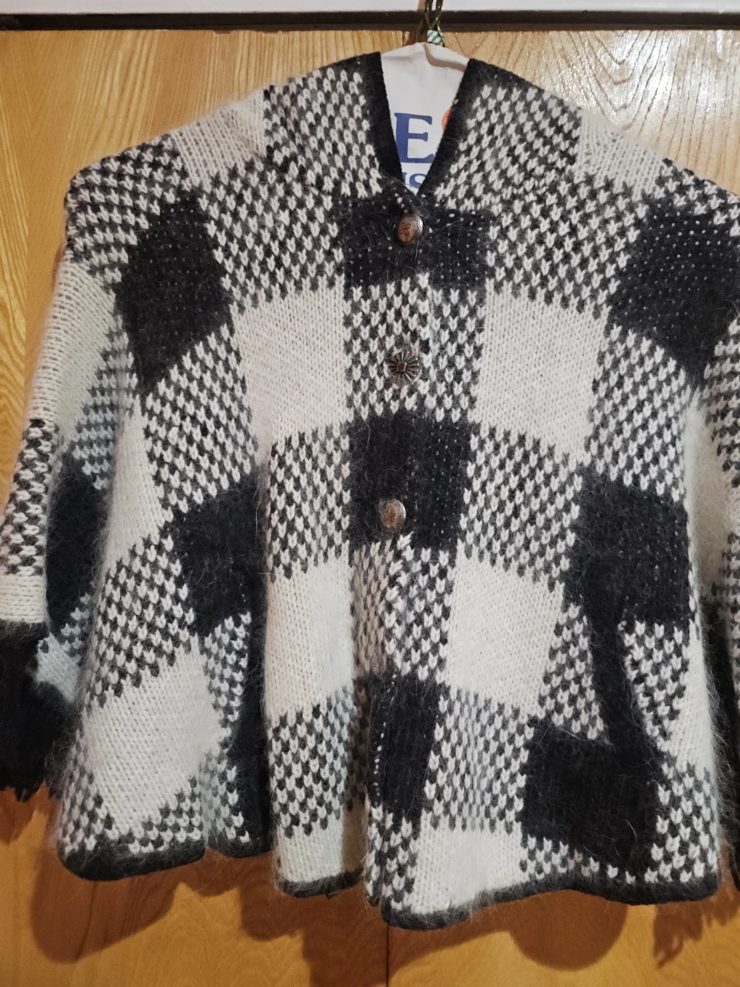 Black and White Plaid Hooded Poncho
