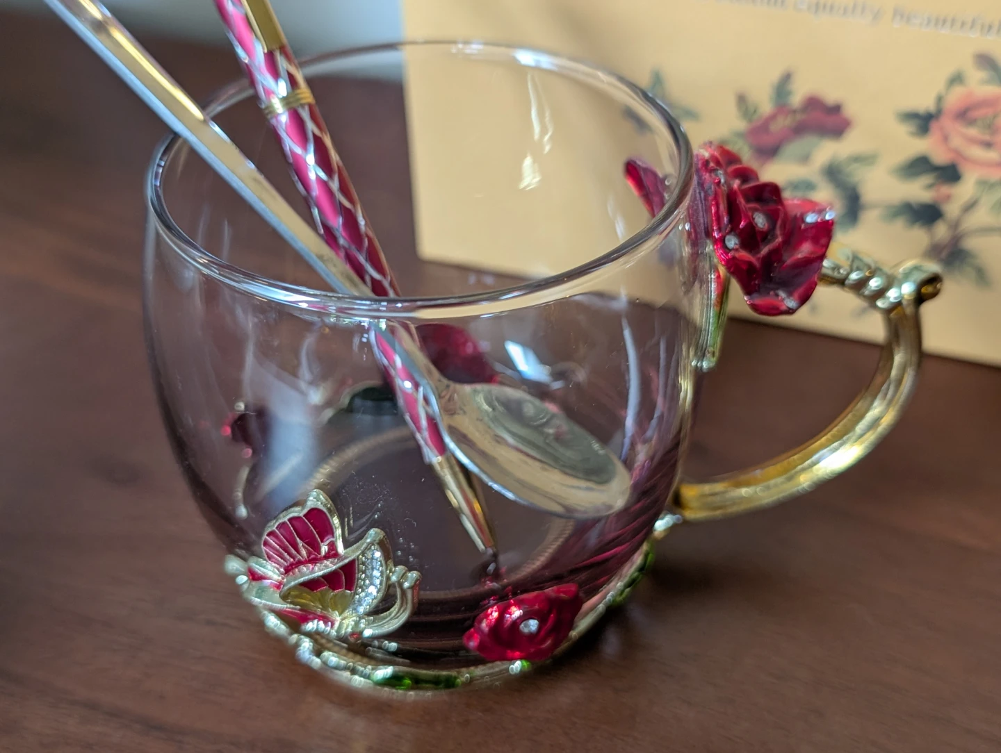 Luxury Rose Design Glass Mug with Spoon Set - photo 2