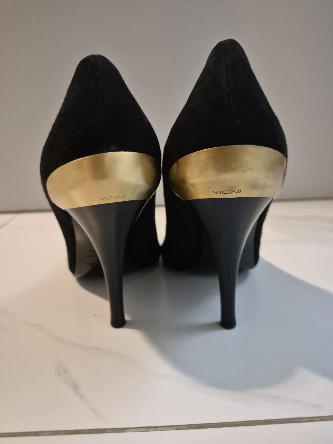 Vicini Black Suede Peep-Toe Heels - photo 4