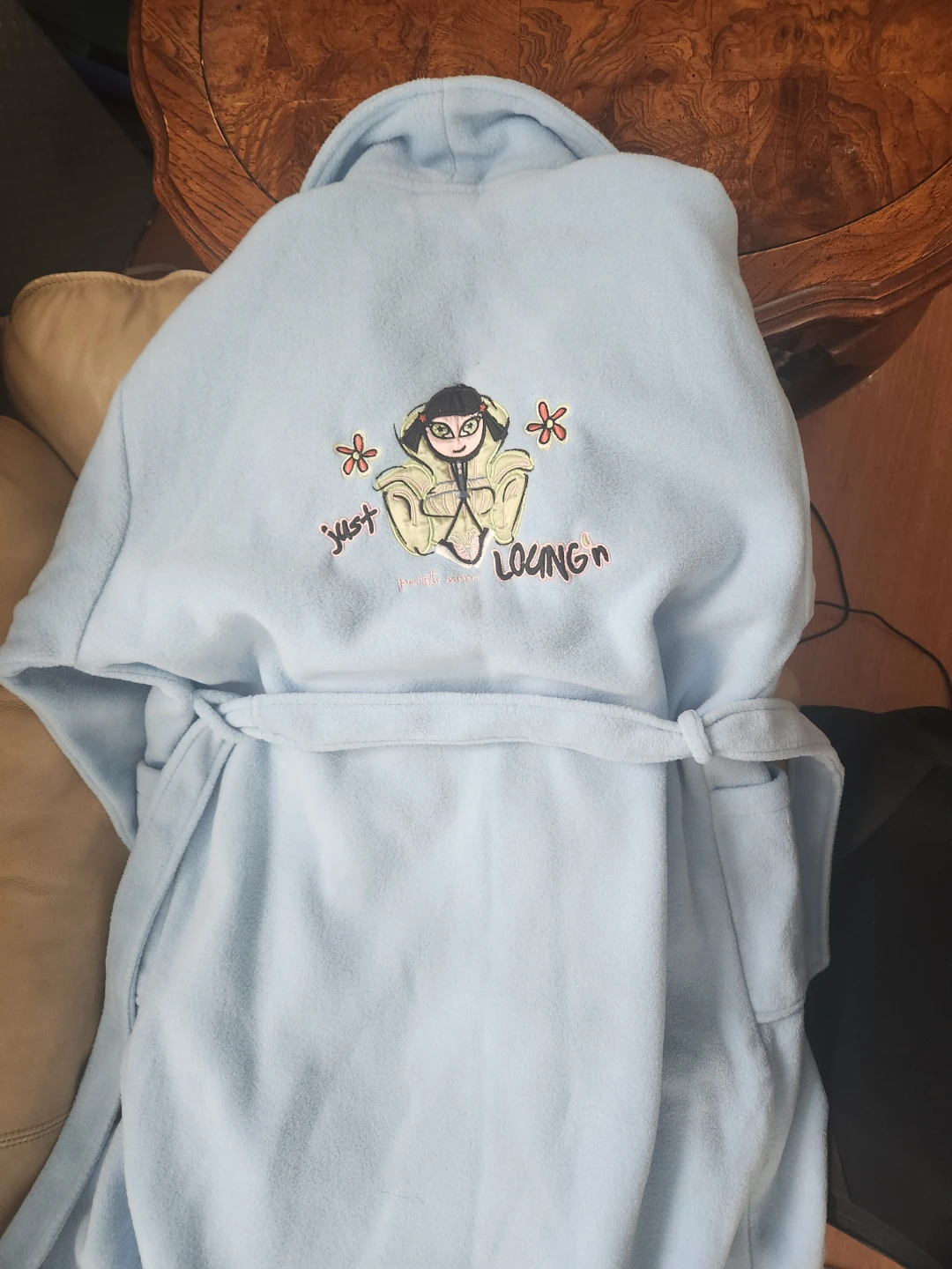 Light Blue Fleece Robe with Graphic