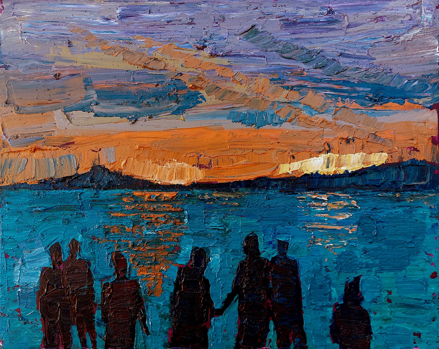 Textured Sunset Painting - English Bay Beach Vancouver