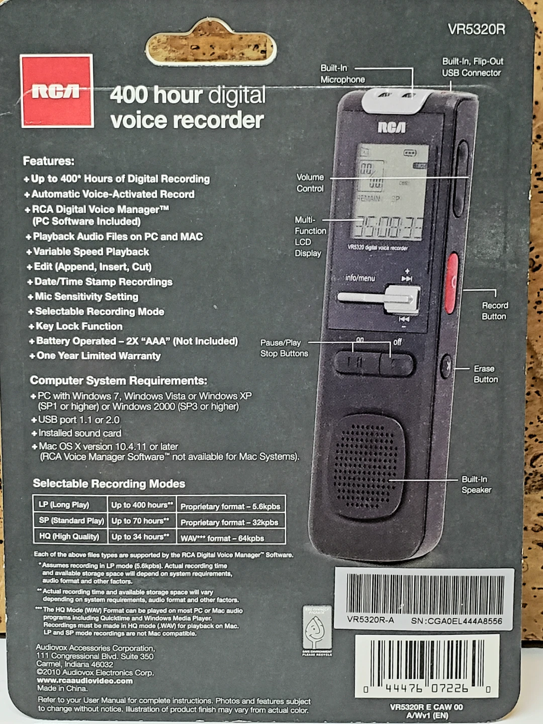 RCA VR5320R 400 Hour Digital Voice Recorder - photo 2