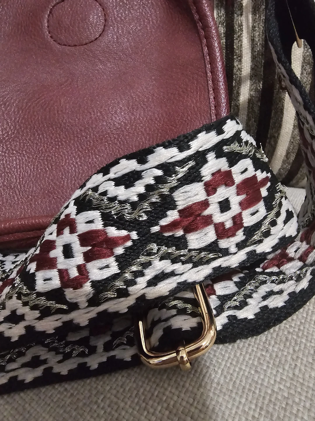 Maroon Crossbody Bag with Embroidered Strap - photo 2