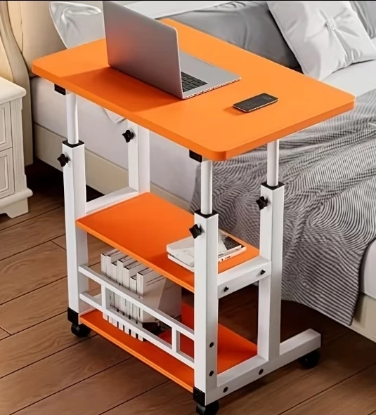 Adjustable Orange Bedside Table with Wheels