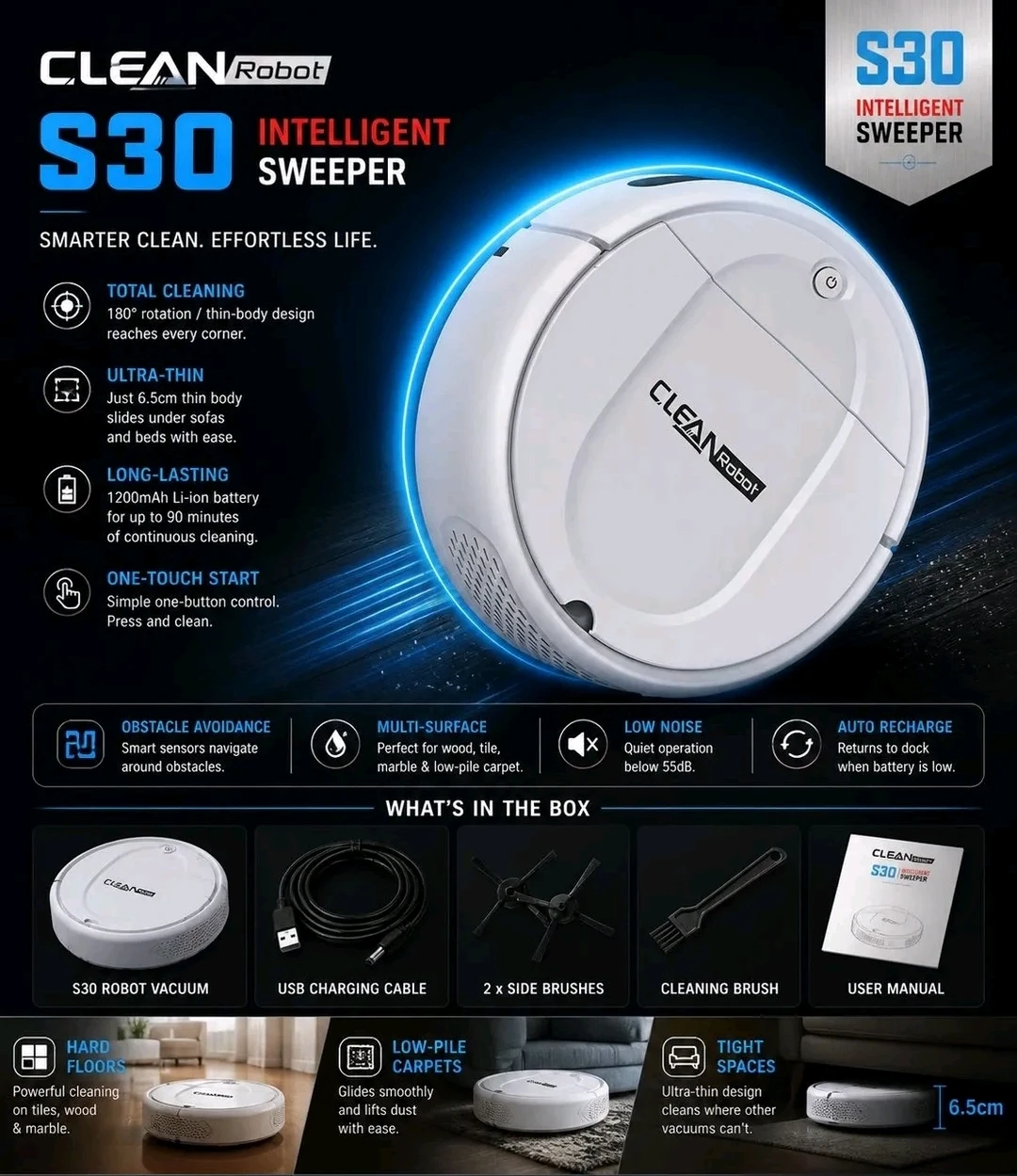 Clean Robot S30 Intelligent Sweeper Robot Vacuum - photo 2