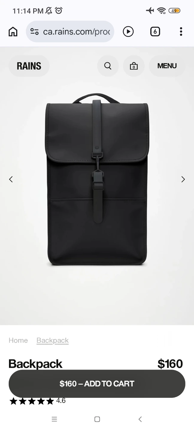 Rains Backpack NEW WITH TAG