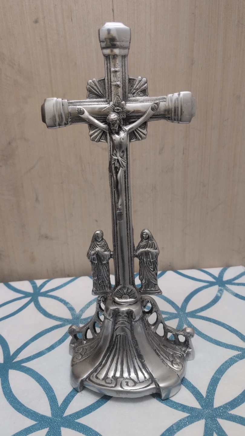 Metal Crucifix with Standing Figures