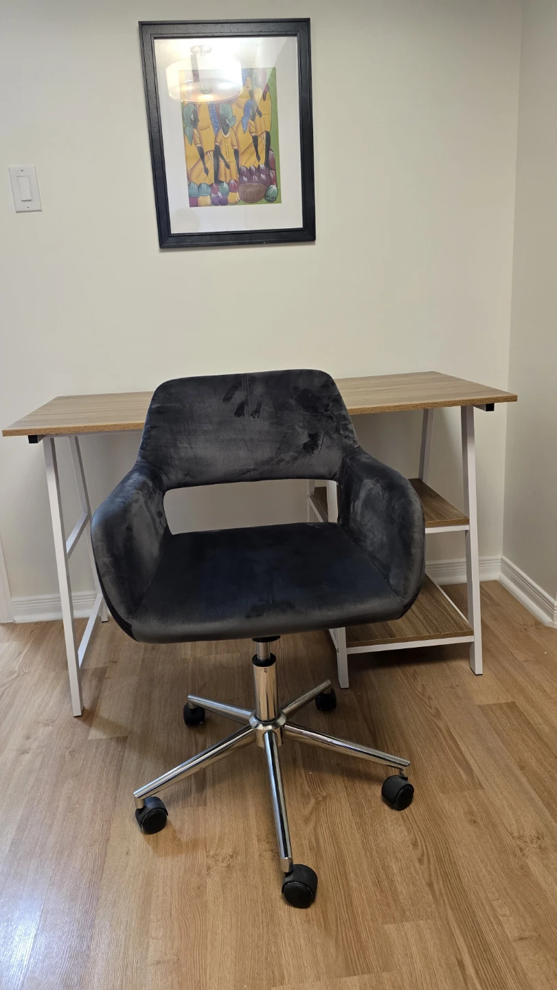 Grey Velvet Office Chair with Wheels - photo 3