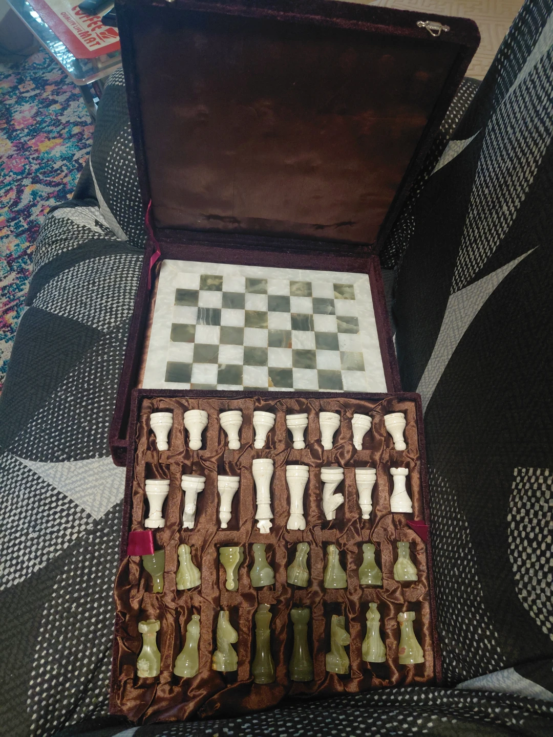 Vintage Jade and Marble Chess Set