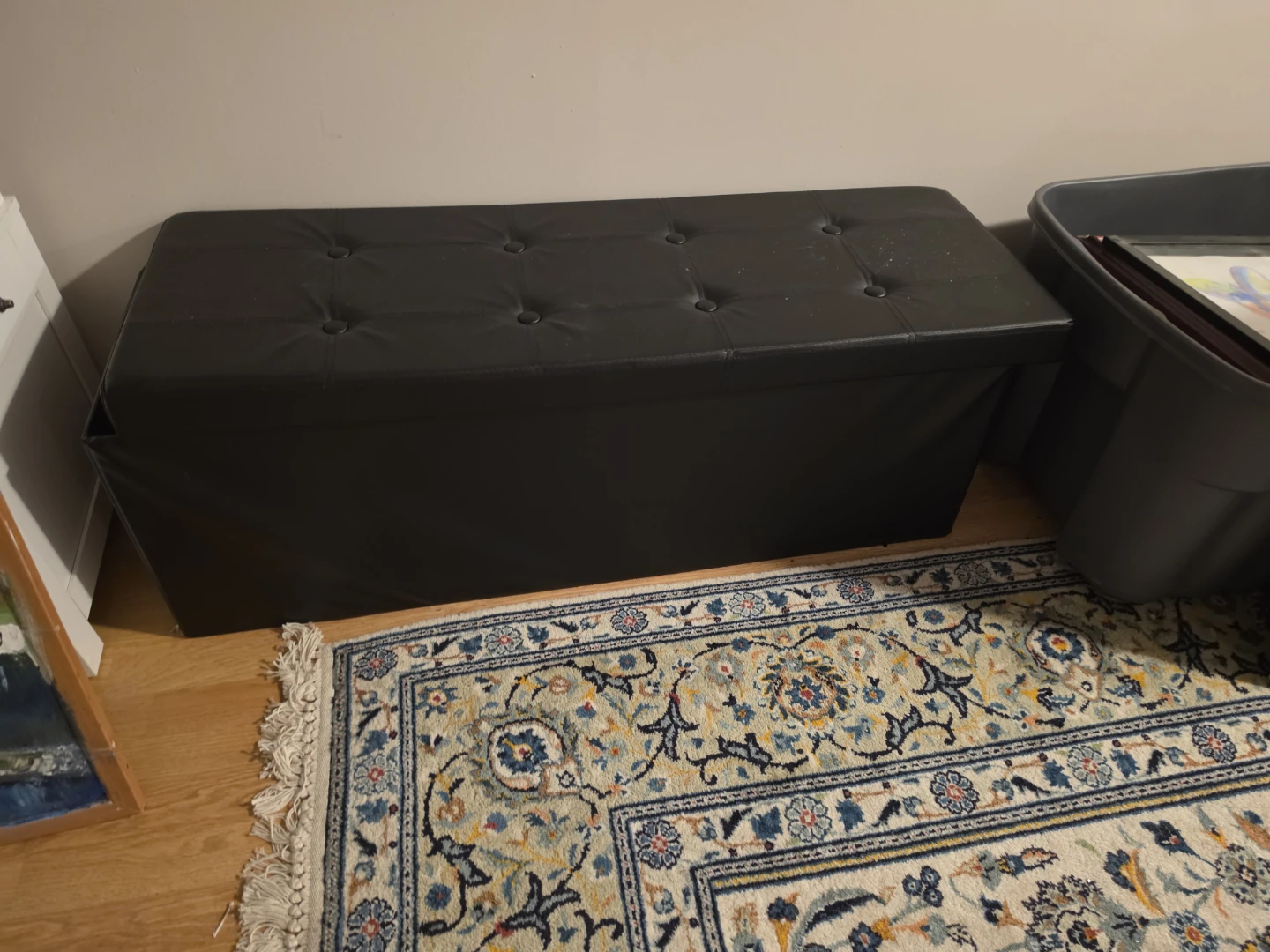 Black Tufted Storage Ottoman Bench