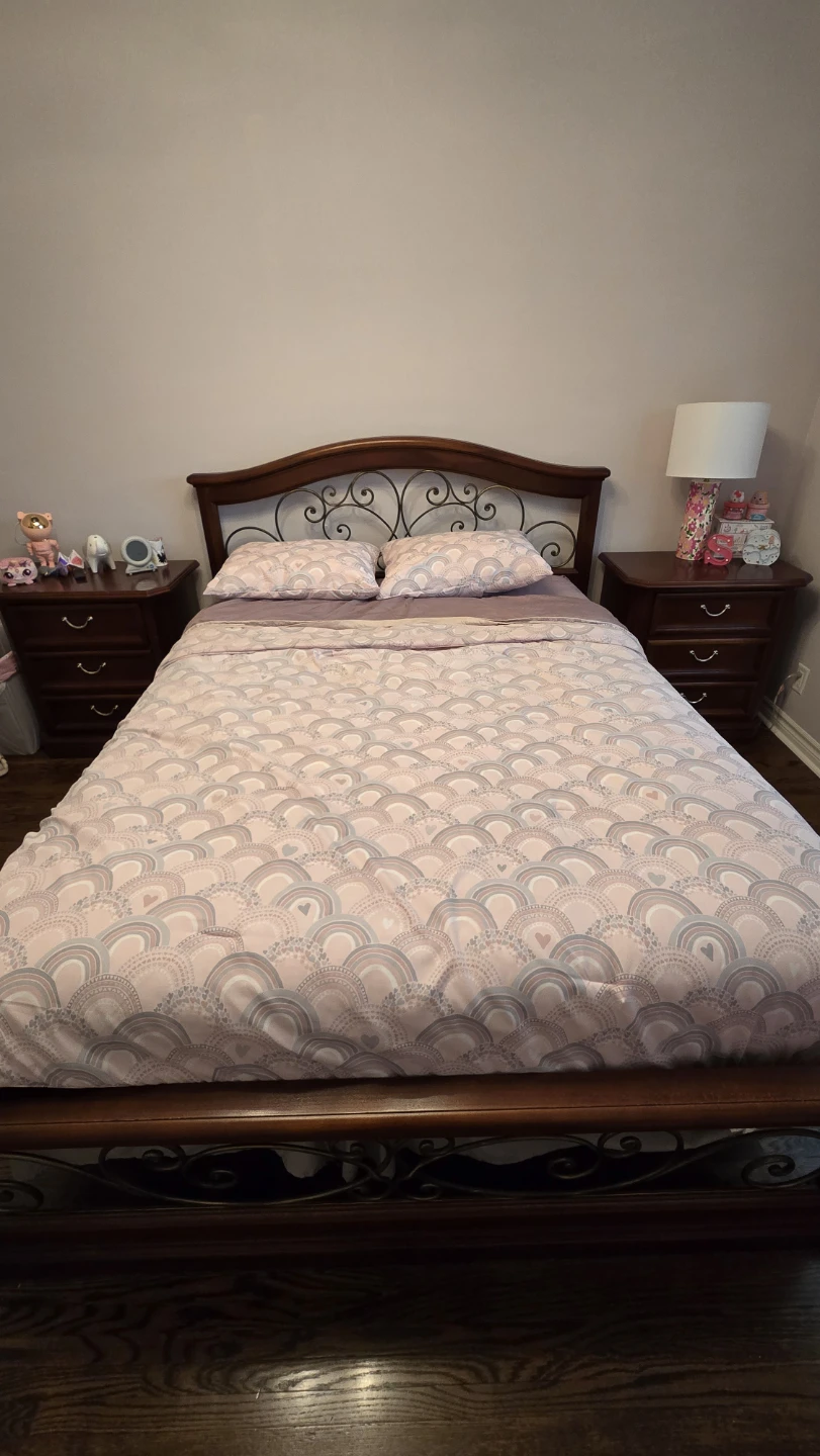 Queen Sized Wood and Wrought Iron Bed and 2 night stands - photo 3