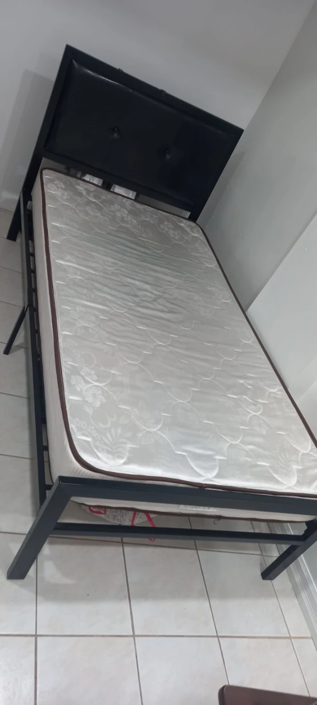 Single Dark Brown frame bed with Mattress and 1bedside Cabinet - photo 3