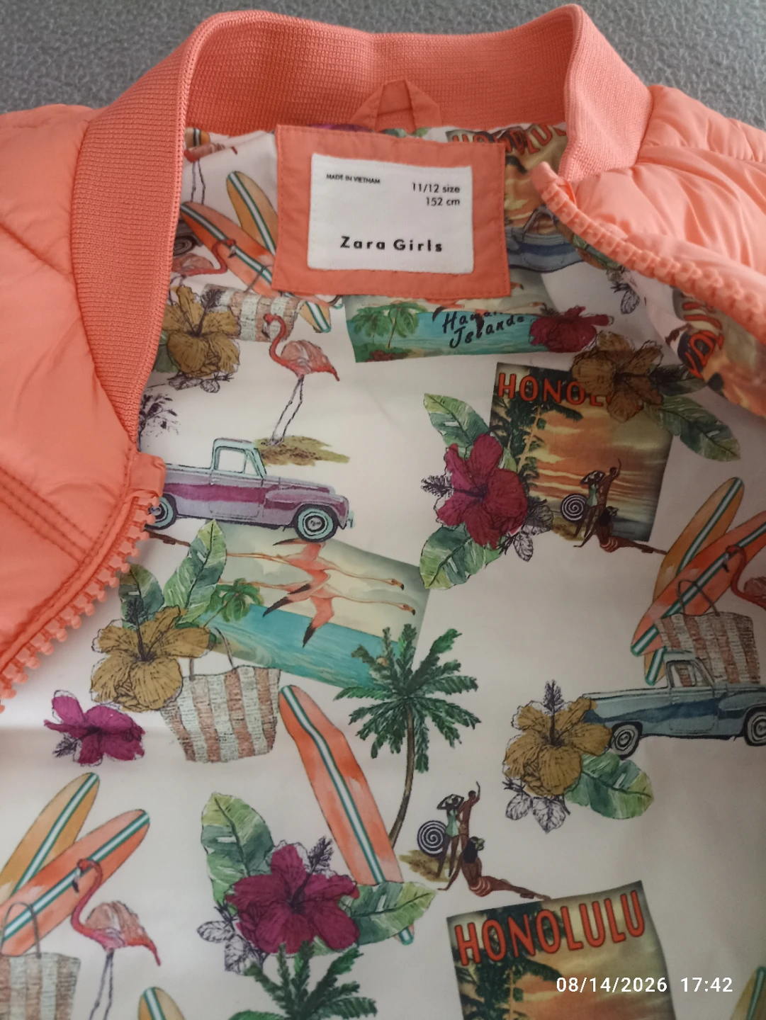 Zara Girls Puffer Vest Coral Hawaiian Print Size 11/12 - photo 2