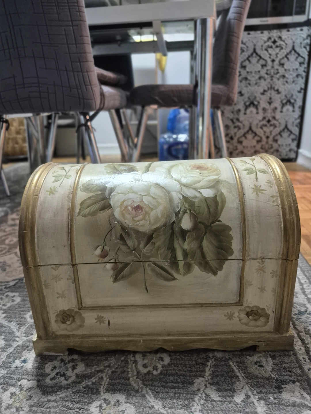 Decorative Storage Chest with Rose Motif