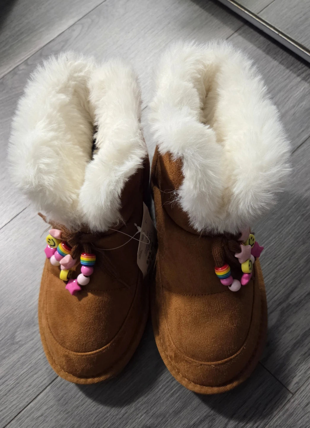 Girls Brown Suede Boots with Faux Fur