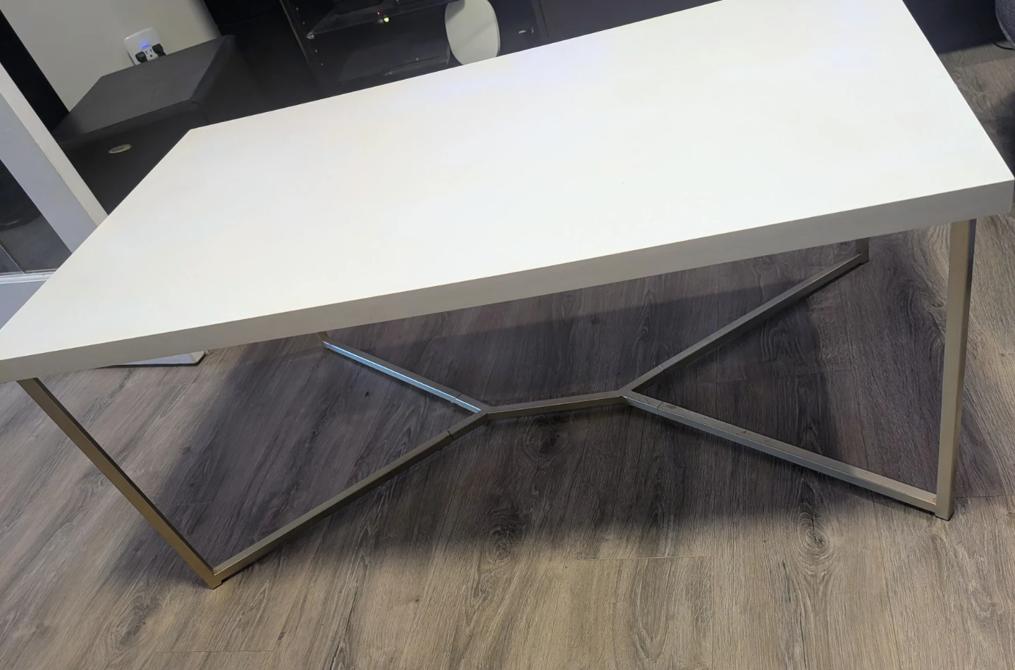 White Coffee Table with Brushed Gold Metal Base