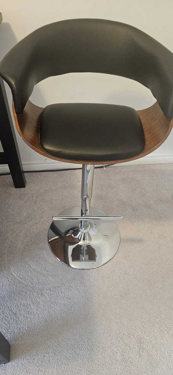 Adjustable Bar Stool with Black Faux Leather Seat