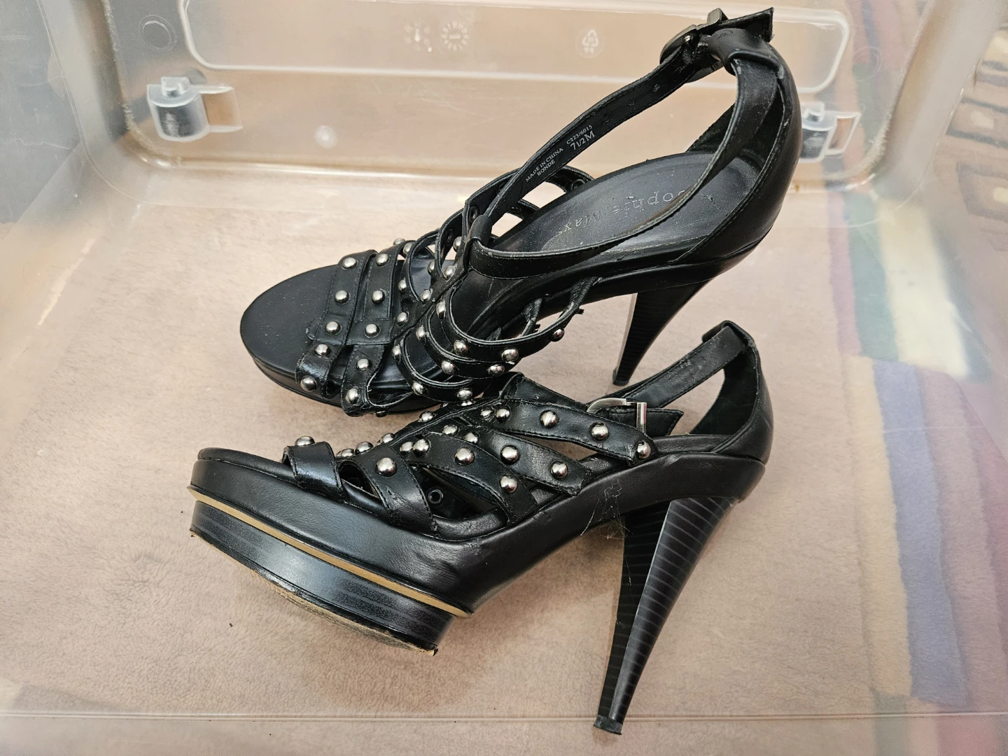 Black Studded High Heels Sandals 7.5 - photo 3