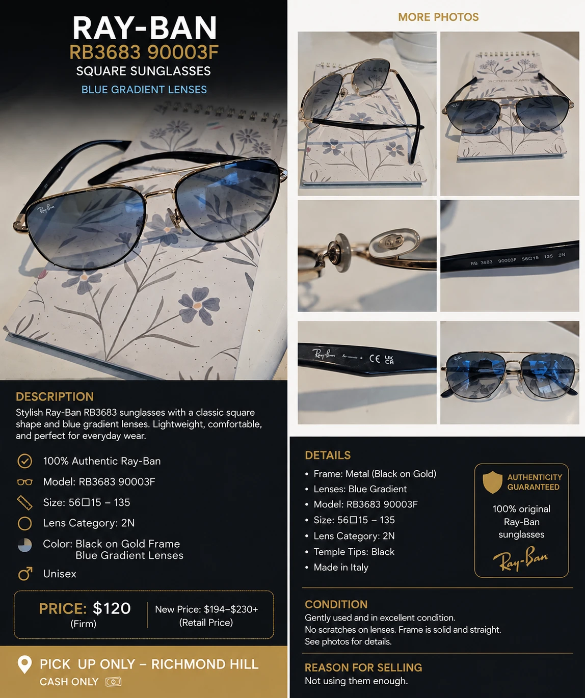 Ray-Ban RB3683 Square Sunglasses