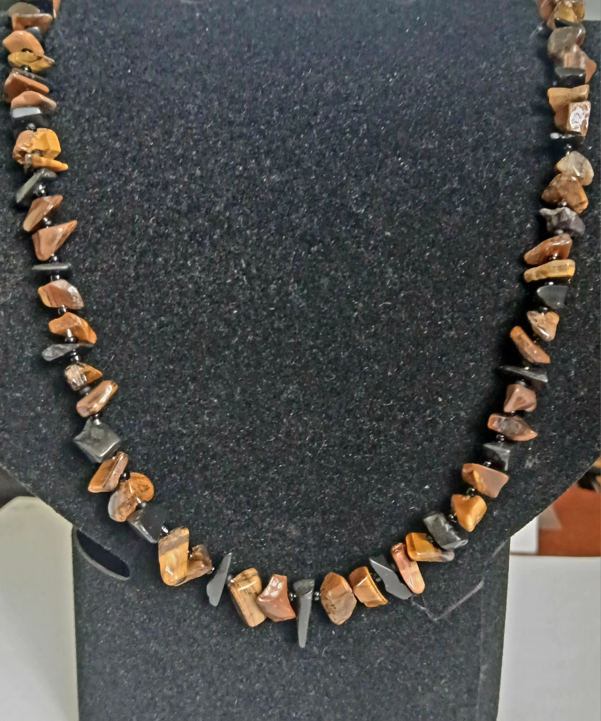 Tiger's Eye and Onyx Chip Bead Necklace
