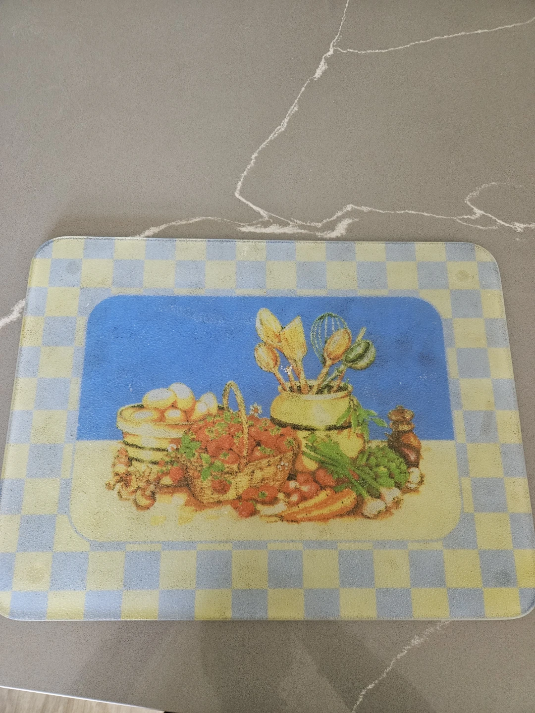Glass Cutting Board with Fruit and Vegetable Design