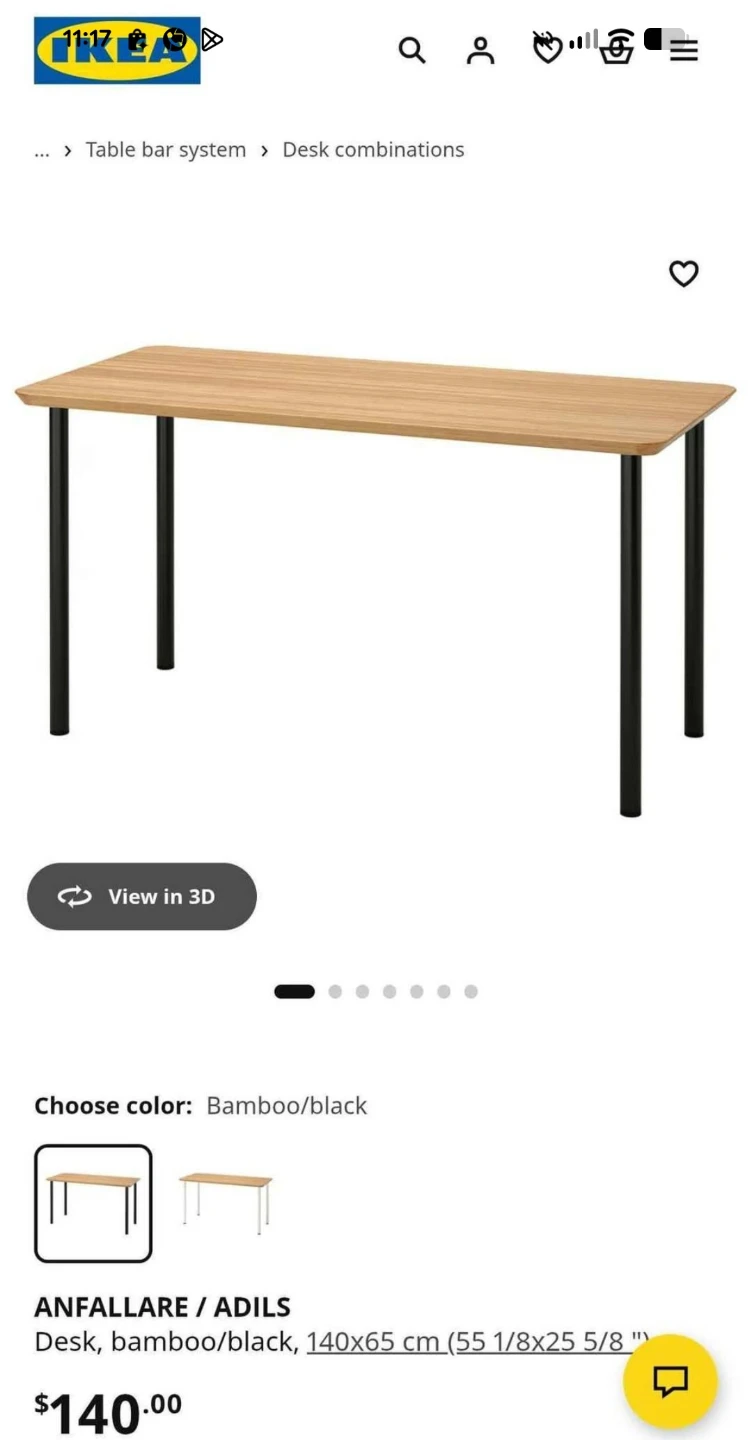 IKEA ANFALLARE / ADILS Desk - Bamboo/Black - 140x65 cm
