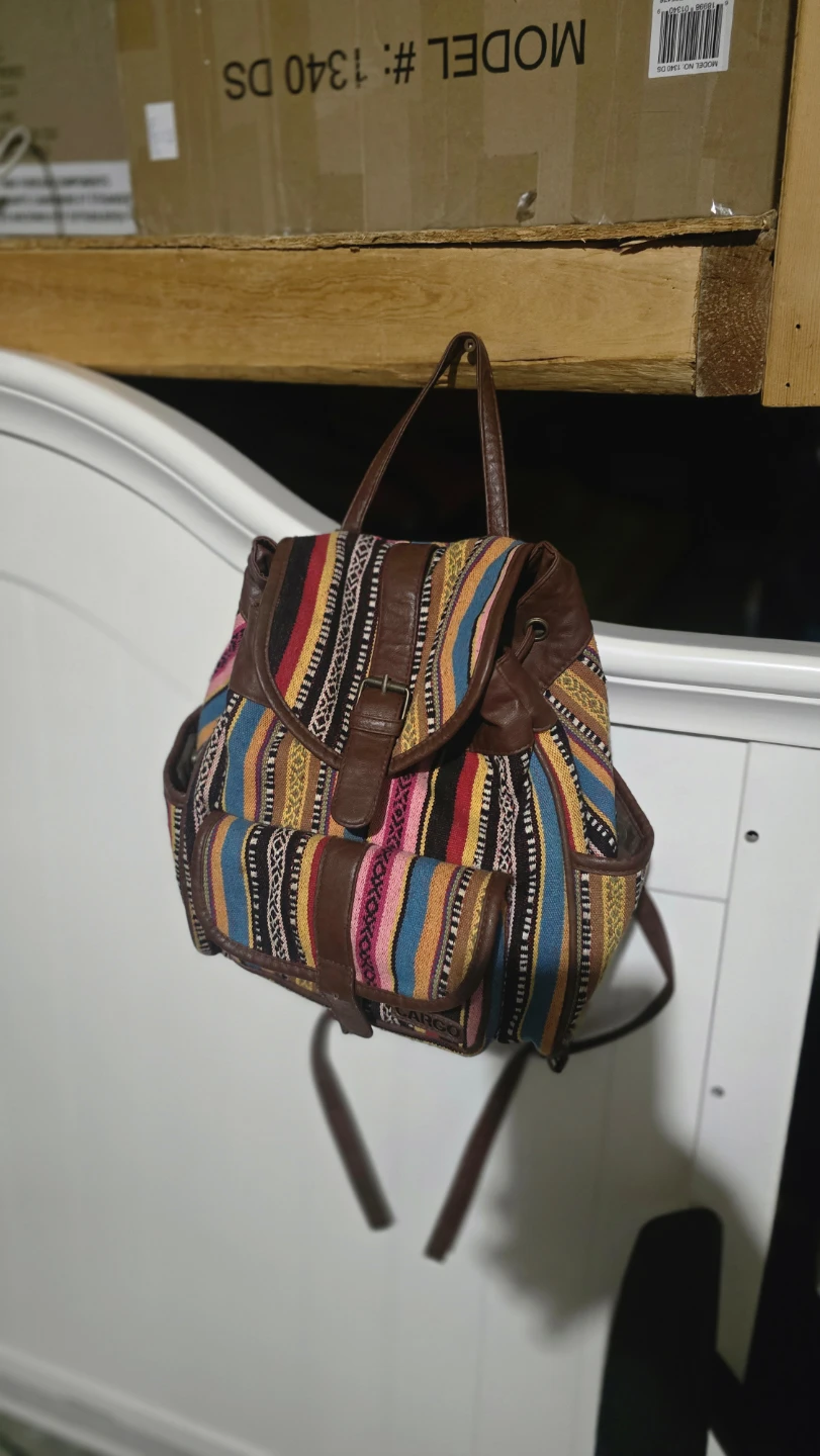 Boho Striped Backpack with Leather Accents