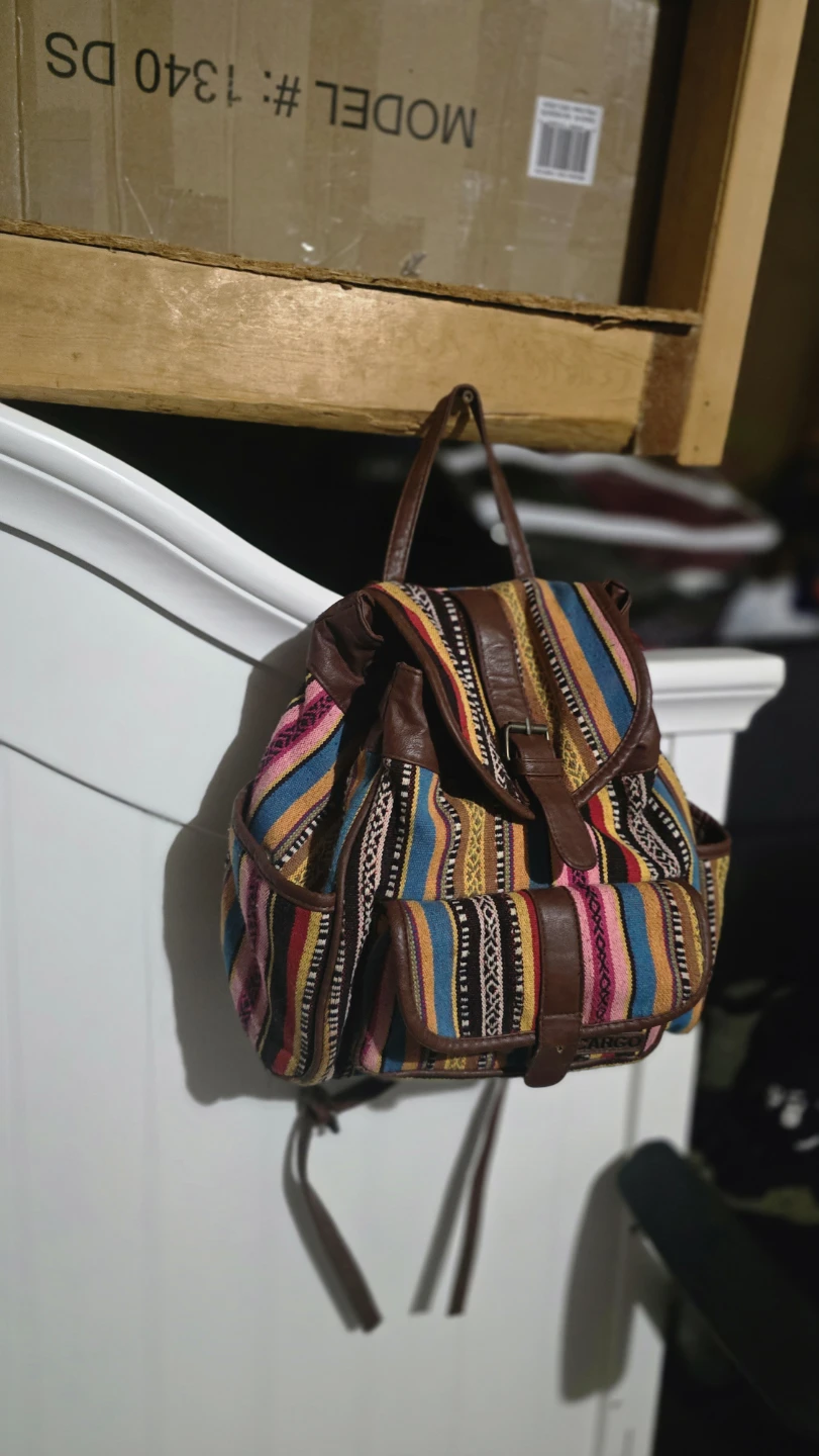 Boho Striped Backpack with Leather Accents - photo 2