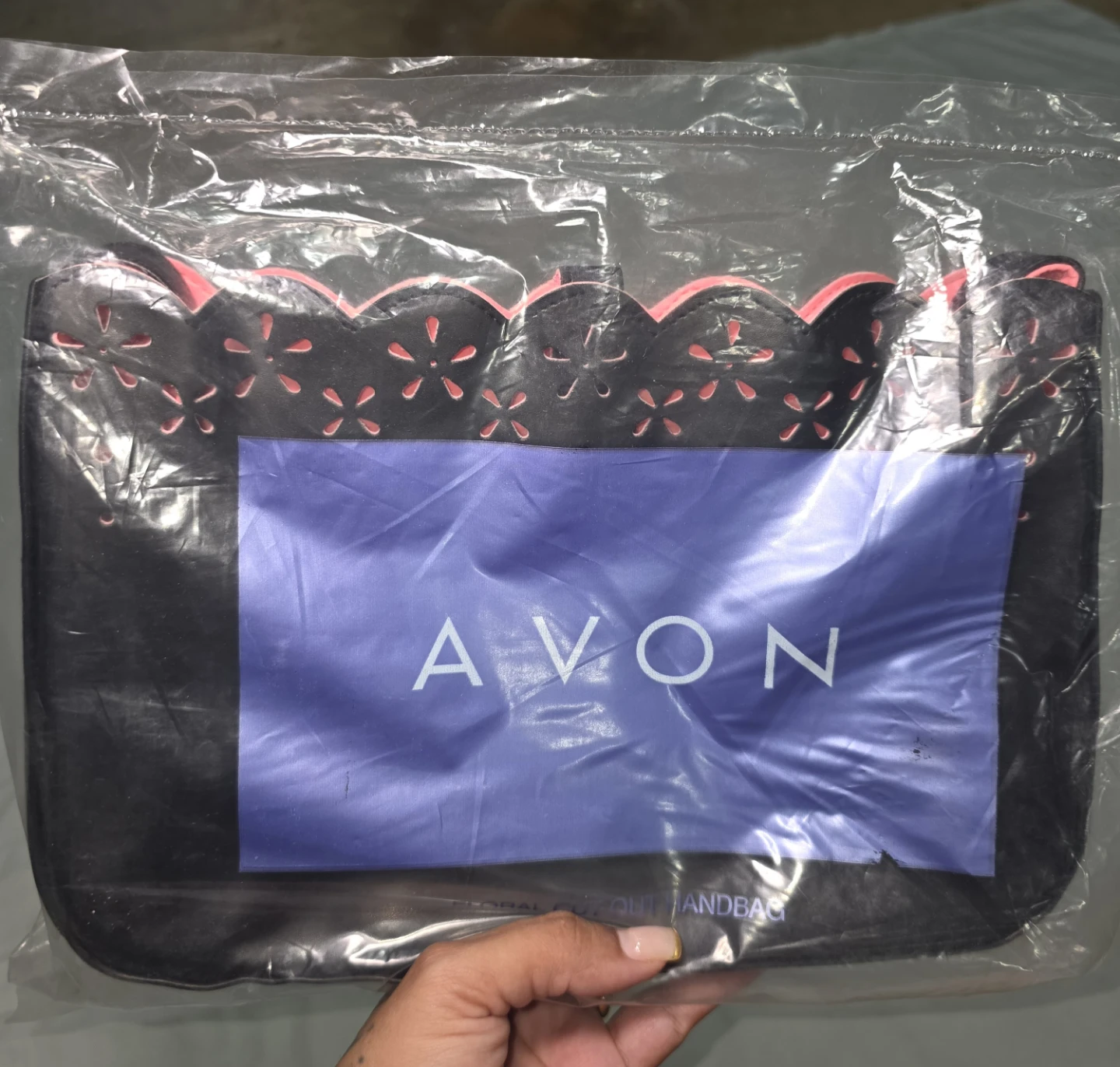 Avon Floral Cut Out Handbag - Black/Coral