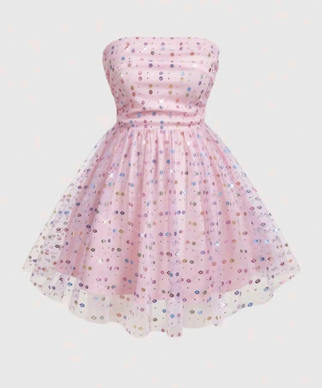 2 XL Pink Strapless Tulle Dress with Flower Glitter