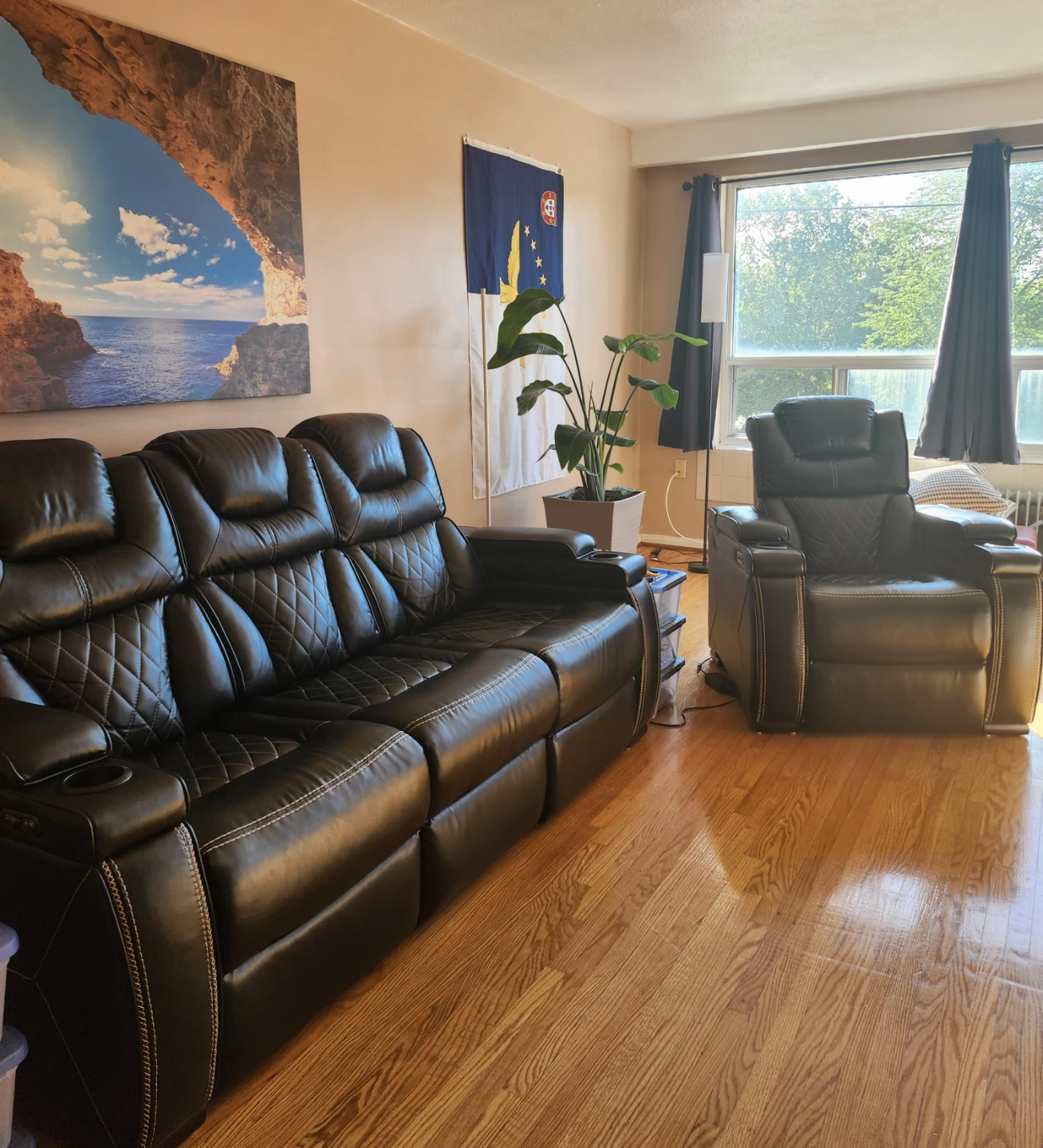 Black Leather Reclining Loveseat and Recliner Set