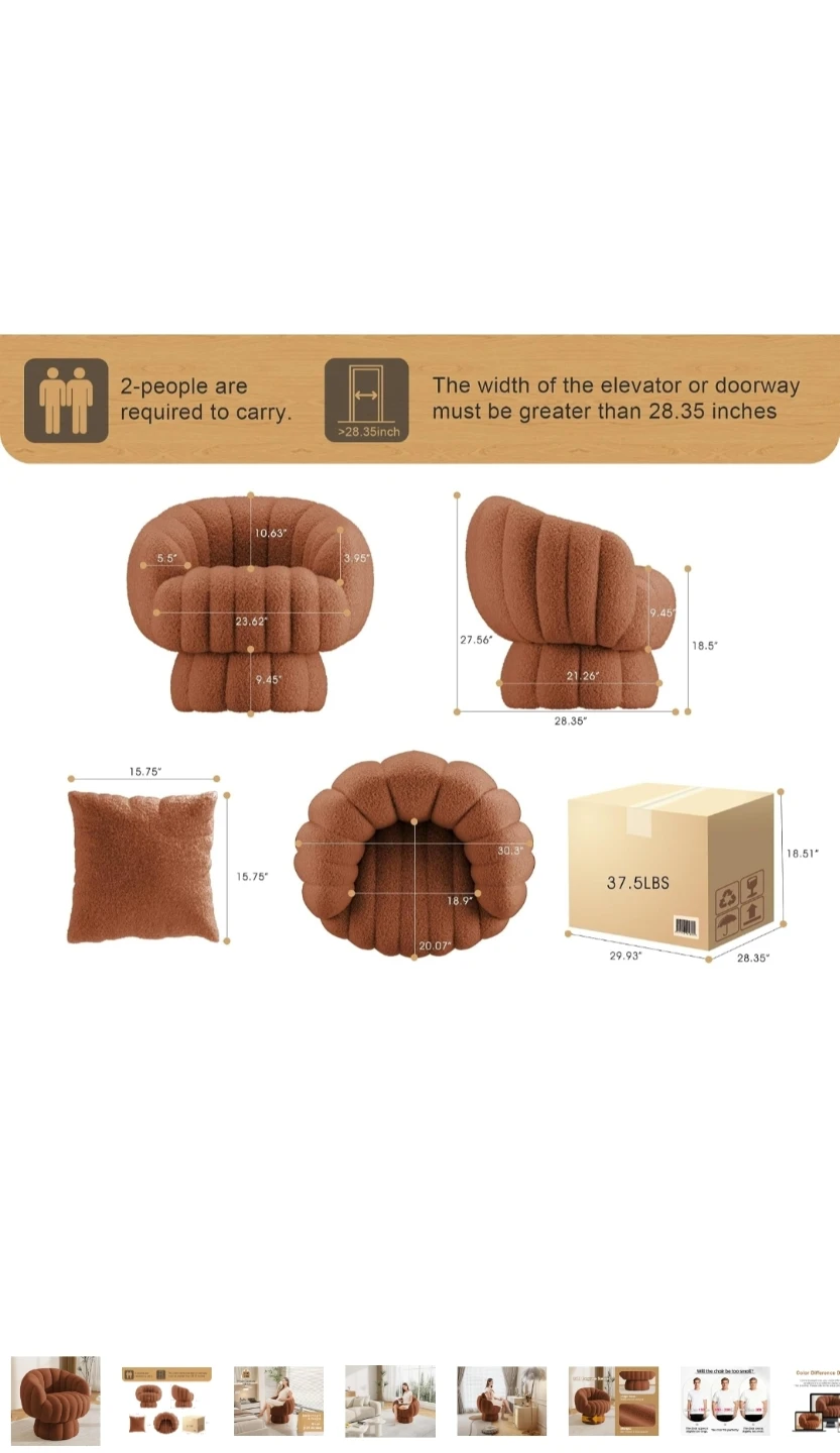 Orange Bouclé 360 Swivel Barrel Accent Chair - photo 2
