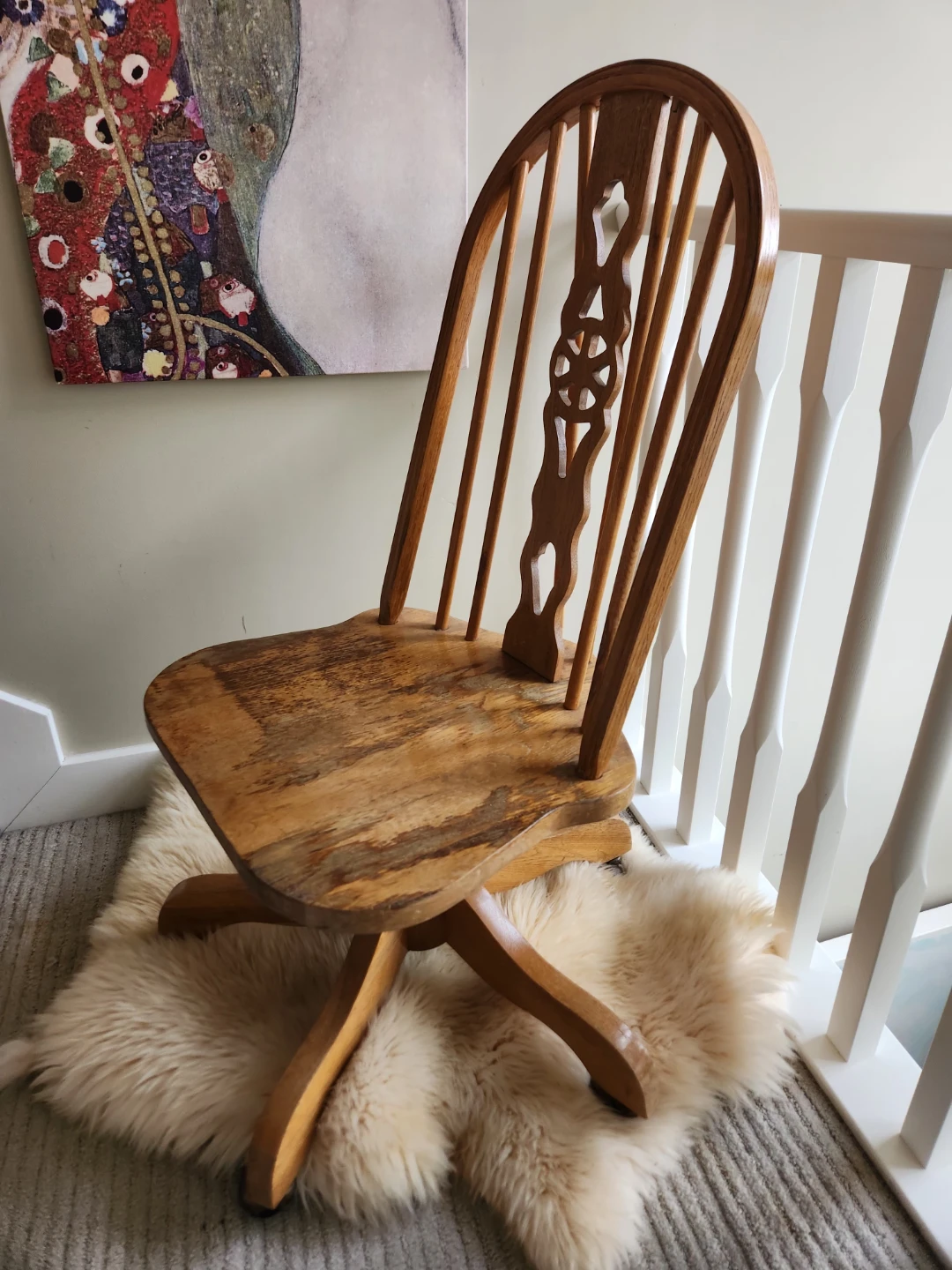 RARE ANTIQUE Wooden Swivel Desk Chair circa 1940S - photo 2