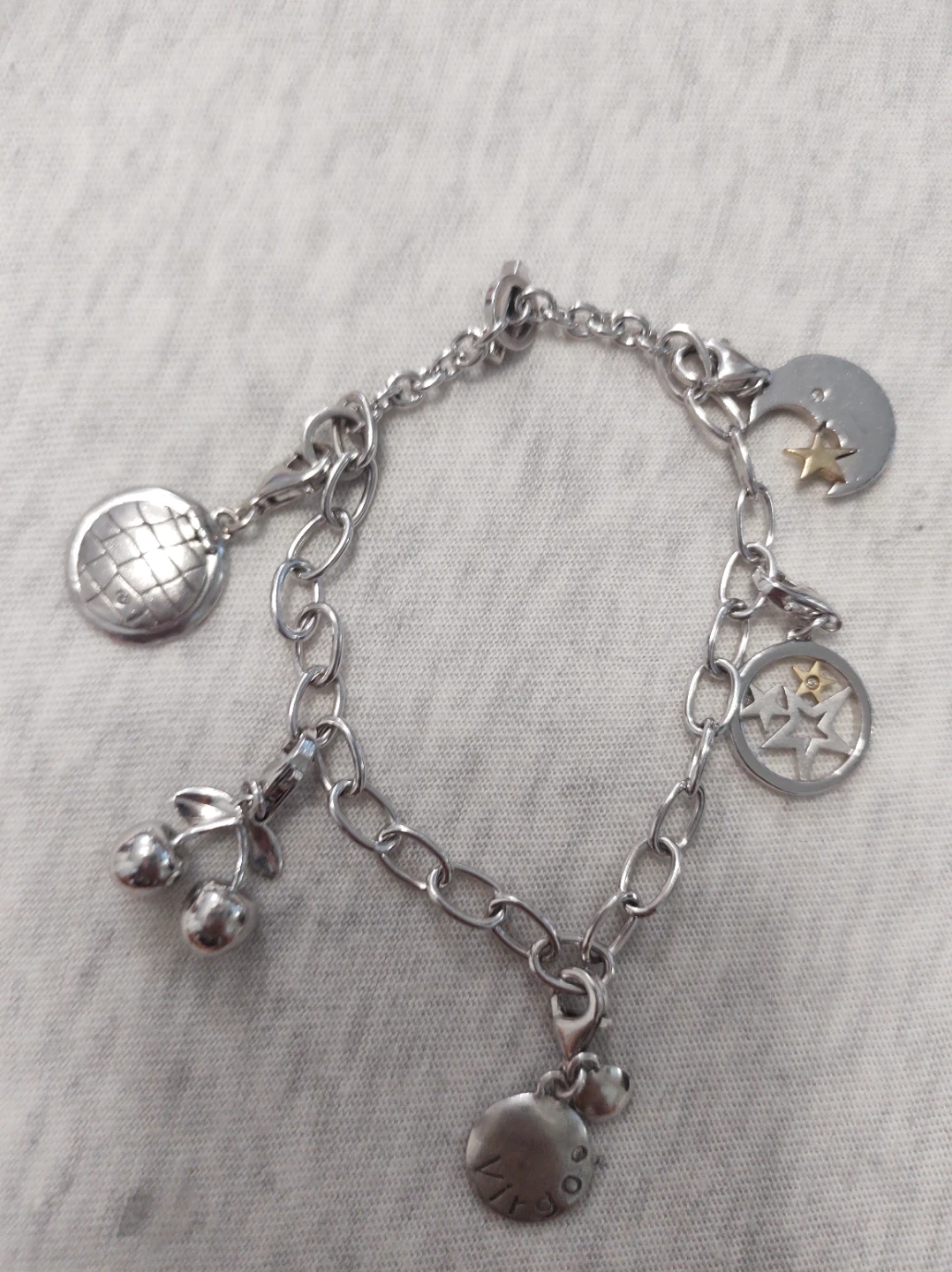 Silver Charm Bracelet with Zodiac Disc