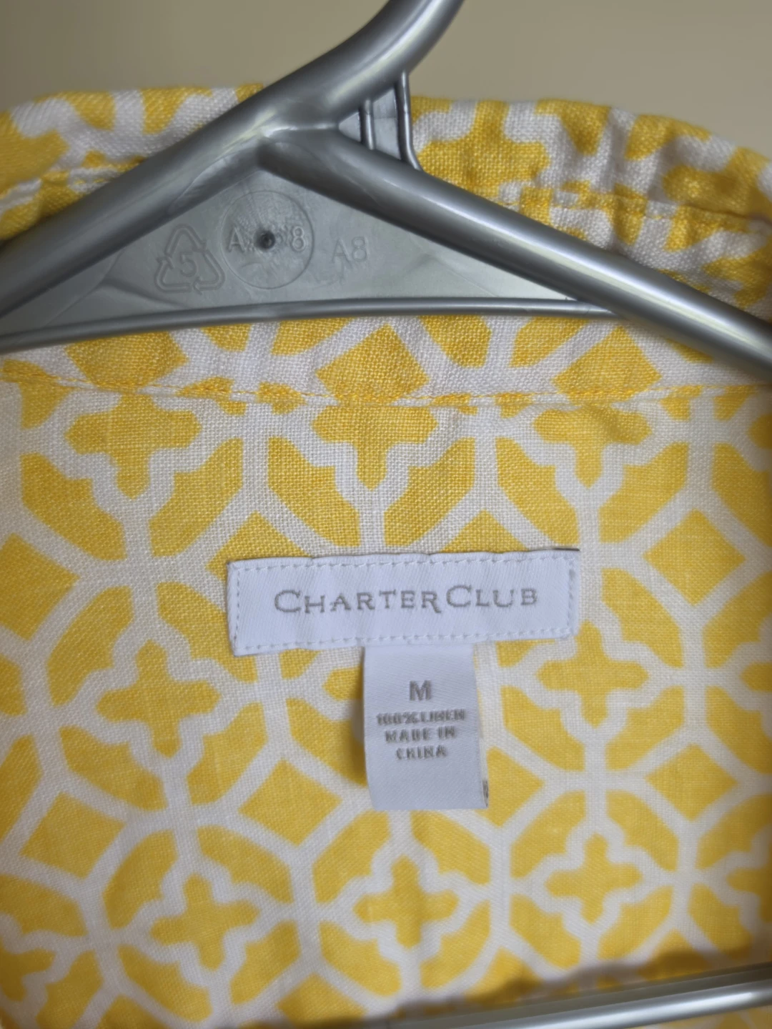 Charter Club Yellow Geometric Print Linen Shirt - Size M - photo 3