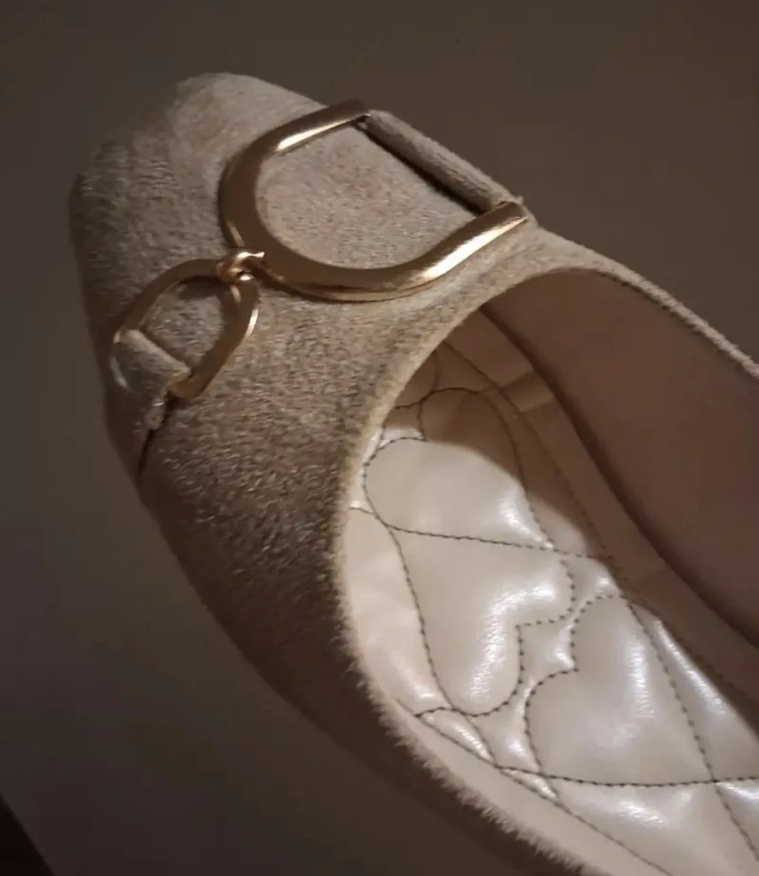 Beige Suede Ballet Flats with Gold Buckle - photo 3