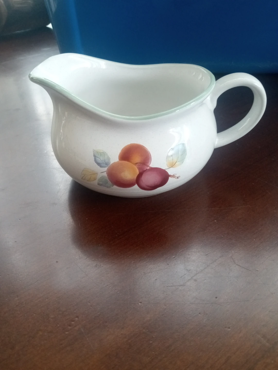 White Ceramic Gravy Boat with Fruit Design