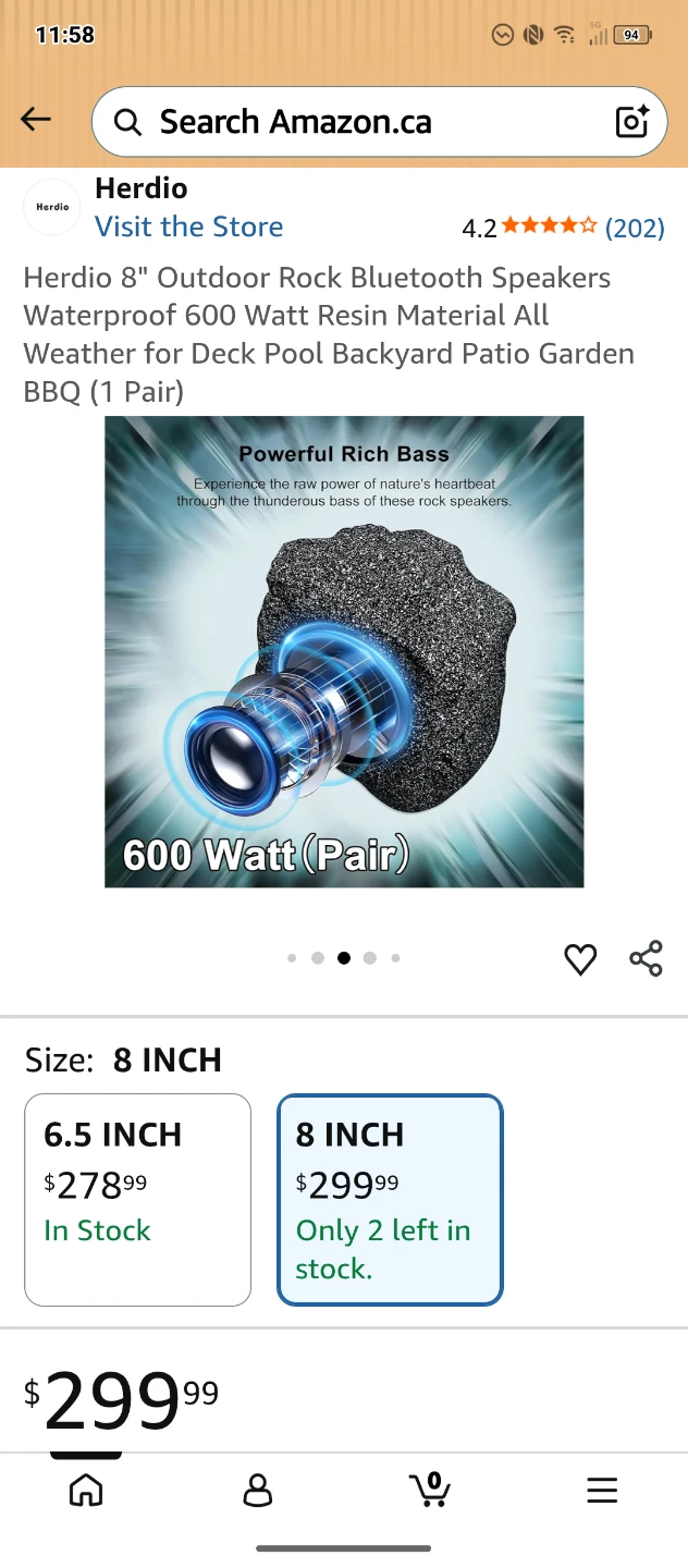 Herdio 8" Outdoor Rock Bluetooth Speakers (1 Pair) - photo 2